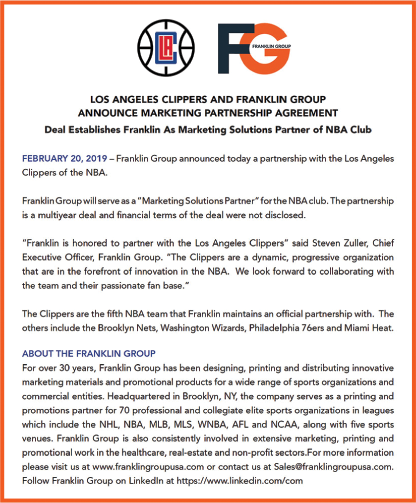 LA Clippers and Franklin Group Announce Marketing Partnership